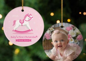 holiday personalized rocking horse baby's first christmas ornament – Christmas ornament, holiday tree decoration or gift