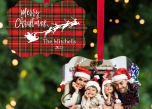personalized personalized plaid santa christmas ornament – Christmas ornament, holiday tree decoration or gift
