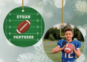 holiday personalized football with photo christmas ornament – Christmas ornament, holiday tree decoration or gift