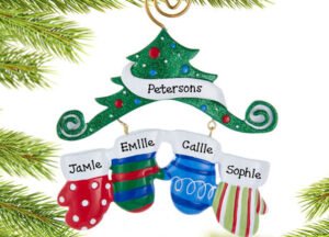 keepsake personalized mitten family of 3 christmas ornament – Christmas ornament, holiday tree decoration or gift