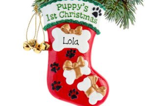 holiday personalized puppy's first christmas stocking christmas ornament – Christmas ornament, holiday tree decoration or gif