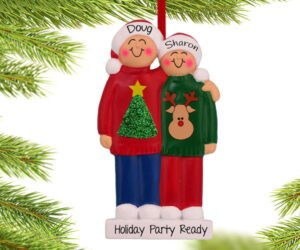 Ugly Christmas Sweater Family Personalized Ornament - 2 or 4 Family Members