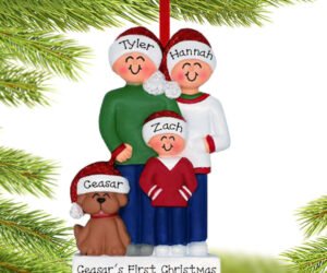 Family With Brown Dog Personalized Ornament - 3 or 4 Family Members