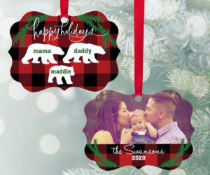 Happy Holidays Bear Family Photo - 4, 5, 6, or 7 Personalized Christmas Ornament