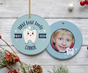 First Lost Tooth Personalized Photo Ceramic Round Ornament