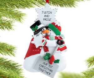Snowman Nose Kisses Couple Ornament