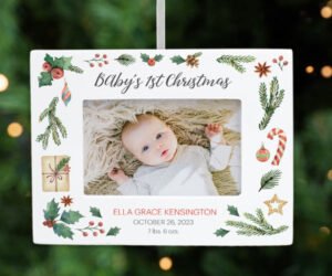 Baby First Christmas Stats Personalized Photo Frame Ornament