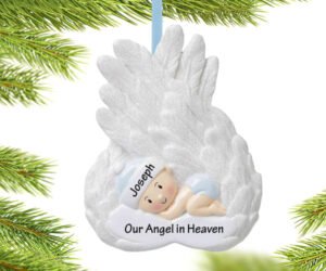 Baby Boy or Girl Memorial on Angel Wings Personalized Ornament