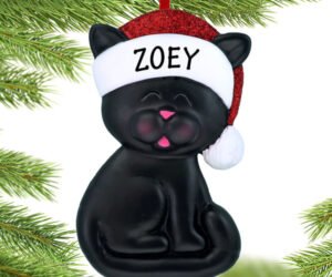 Black Cat With Santa Hat Ornament