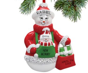 New Mommy Snowman with Baby Snowman Ornament