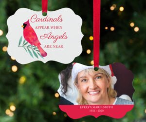 Cardinals Appear When Angels Are Near Memorial Photo Personalized Christmas Ornament