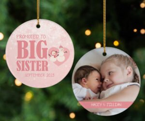 Promoted to Big Brother or Sister Personalized Photo Ceramic Round Ornament