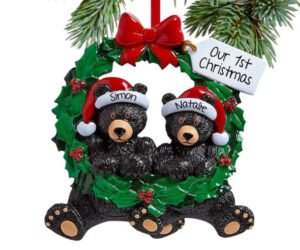 Black Bear Wreath Couple Ornament