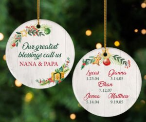 5 Grandkids Blessing Personalized Ceramic Round Ornament