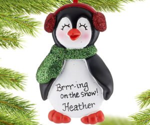 Penguin in Earmuffs Girl Ornament