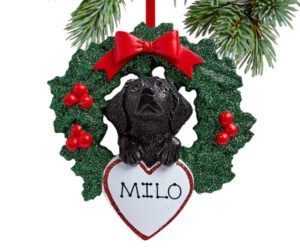 Black Lab Dog with Wreath Ornament