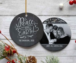 Peace on Earth Family Photo Christmas Ornament