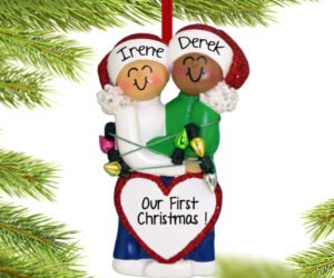 Mixed Race Christmas Couple Personalized Ornament