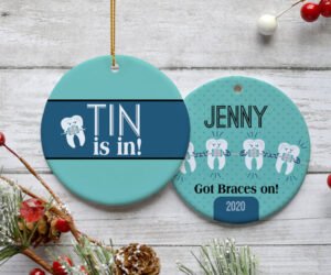 Tin is In! Braces Personalized Ceramic Round Ornament
