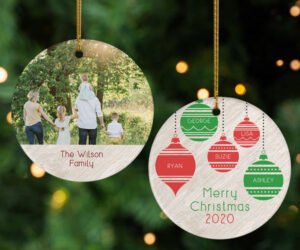 Merry Christmas Family of 5 Photo Christmas Ornament