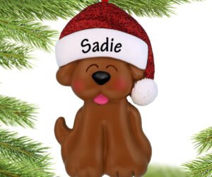 Tan Dog Ornament With Santa Hat Ornament