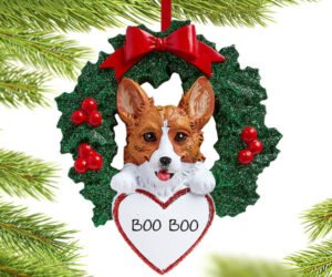 Corgi Dog with Wreath Ornament