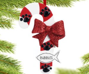 Cat Candy Cane with Fish Ornament