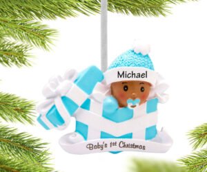 Baby Boy First Christmas Present Personalized Ornament