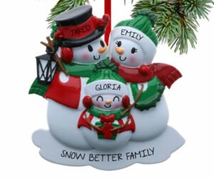 Classic Snowman Family Personalized Ornament - 2, 3, 4, 5, 6 Family Members