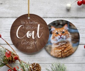 Life is Better With a Cat Personalized Ceramic Round Ornament