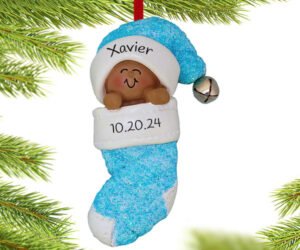 Baby Boy in Blue Stocking Personalized Ornament