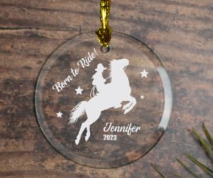 Born To Ride Horseback Riding Personalized Glass Ornament