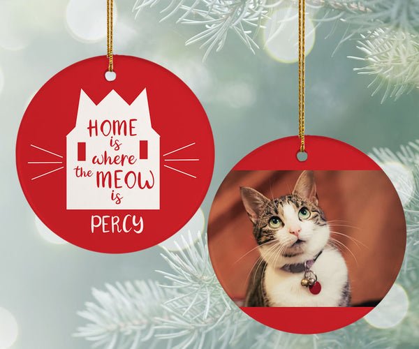 Home is Where the Meow is Christmas Personalized Ceramic Round Ornament