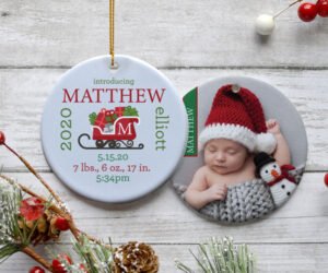 Birth Announcement Christmas Photo Christmas Ornament