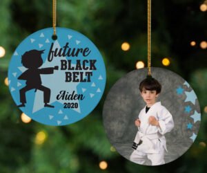 Future Black Belt Boy or Girl Personalizde Photo Ceramic Round Ornament