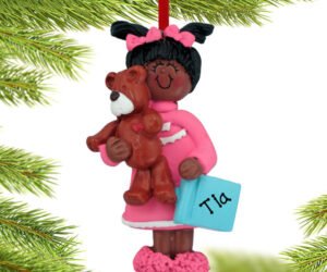 Toddler Girl with Teddy Bear Ornament