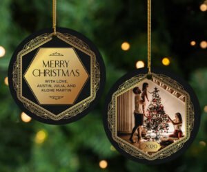 Merry Christmas Family Gold Photo Christmas Ornament