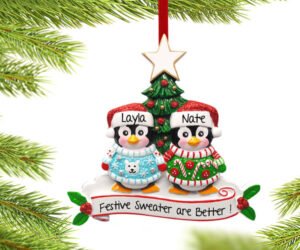 Penguin Christmas Sweater Family Ornament - 2, 4, 6 Family Members