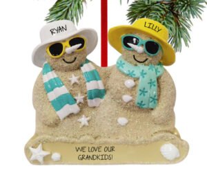 Sand Snowman Family Personalized Ornament - 2, 3, 4, 5, 6 Family Members