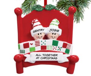 Family in Red Bed - 2, 3, 6, 7, 8, 9 or 10 Personalized Resin Ornament