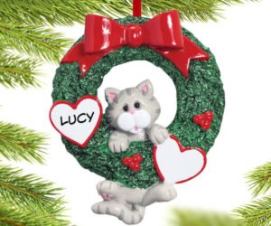 Cat Wreath Personalized Christmas Ornament
