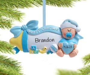Baby's First Christmas Baby Bottle Ornament - Pink or Blue