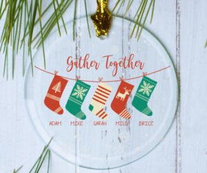 Gather Together Stockings Personalized Glass Ornament - 5 or 6 Family Members