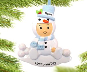 Baby Boy or Girl in Snowman Outfit Personalized Ornament