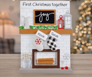 Fireplace Mantel Family Personalized Tabletop Ornament - 2, 3, 6, 8, 10, 11, 12 Family Members