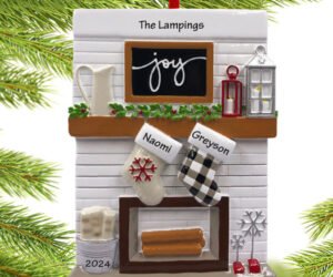 Fireplace Mantel Personalized Ornament - 2, 3, 4, 5, 6, 7, 8, 9, 10, 11, 12 Family Members