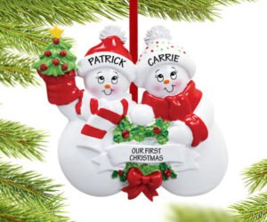 Snowmen with Banner Couple Ornament