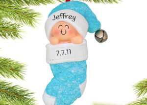 keepsake personalized baby boy in stocking christmas ornament – Christmas ornament, holiday tree decoration or gift