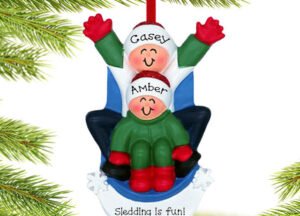 custom personalized sledding couple christmas ornament – Christmas ornament, holiday tree decoration or gift