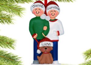 decorative personalized couple with brown dog christmas ornament – Christmas ornament, holiday tree decoration or gift